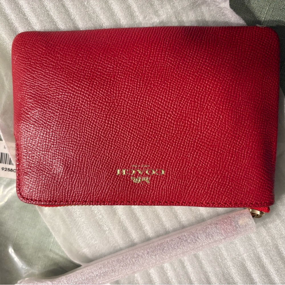 Coach Red Leather Corner zip wristlet…NEW